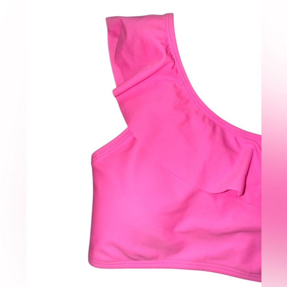 COTTON CANDY neon pink stripe high rise one shoulder bikini women’s size medium - Picture 2 of 14